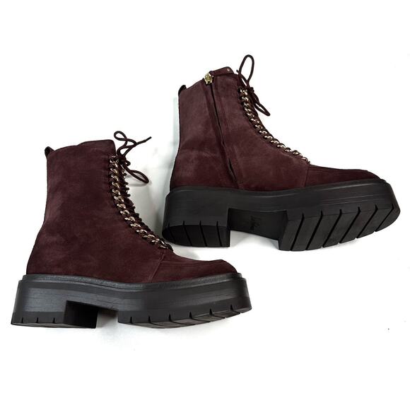 Sam Edelman Lovrin Platform Combat Boots Spiced Pecan Suede Women's 7M Zip New - Picture 6 of 11